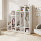 Garvee 5-Section Classroom Coat Locker with 9 Cubbies, Cubby Storage Organizer with 10 Hooks for Home, School, Nursery, Kindergarten, White - White