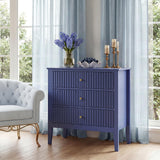 Garvee Fluted Wood Nightstands with Charging Station, 32" Tall Bedside Table - 3 Drawers Storage - Modern Bedroom End Table, Blue - Blue