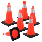 Garvee 6 Pcs 18-inch Traffic Cones, Heavy Duty PVC Safety Cones with 14"x14" Weighted Base, High Visible Reflective Collars Parking Cones for Construction, Roadway & Parking Lots - Orange - Weighted Base