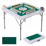 Garvee Portable Folding Mahjong & Domino Game Table, 34 in Square Card Table for 4 - HDPE Top w/ Felt Playing Surface - 4 Cup Holders - White - HM-F86 white with tablecloth - White With Tablecloth