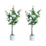 Garvee Lifelike Artificial Rose Tree Set of 2 – 120cm Faux Silk Flowers & Leaves, UV-Resistant Decorative Plant in Modern White Pot, Perfect for Home, Office, or Garden – White Rose