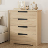 Garvee Modern 4 Drawer Wooden Dresser for Bedroom – Tall Storage Organizer Cabinet with Embedded Handles, Natural Wood Chest for Closet, Nursery, Hallway, Entryway – Wood Color - Embossed Black