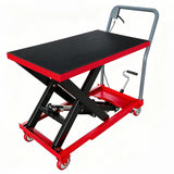 Garvee Heavy Duty 1100 LBS Hydraulic Lift Table Cart - Manual Single Scissor Lift Jack Platform Trolley with 34.6" Max Height, 32" x 18" Non-Slip Platform, Locking Swivel Wheels, Red & Black - Red