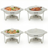 Garvee Maifanite-Coated Round Chafing Dish Buffet Set - 5QT×4-Piece Set Nonstick Food Warmer - Glass Lids & Silicone Seal - Stackable Stainless Steel Chafers for Catering, Weddings & Parties