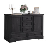 Garvee Farmhouse Sideboard Buffet Cabinet with 5 Drawers and 2 Doors, 47" Kitchen Storage Cabinet, Wood Coffee Bar Cabinet with Adjustable Shelves for Dining Room Living Room, Black - Black