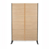 Garvee 72" × 47" Outdoor Privacy Screen, Freestanding Carbon Steel Fence Panel with 20" Stable Base, Horizontal Slats & Wood-Look Finish for Patio, Garden and Pool - Wood