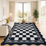 Garvee 5' × 7' Wavy Scalloped Checkerboard Area Rug, Washable Low-Pile Polyester Carpet for Living Room & Bedroom, Black/White - Black & White