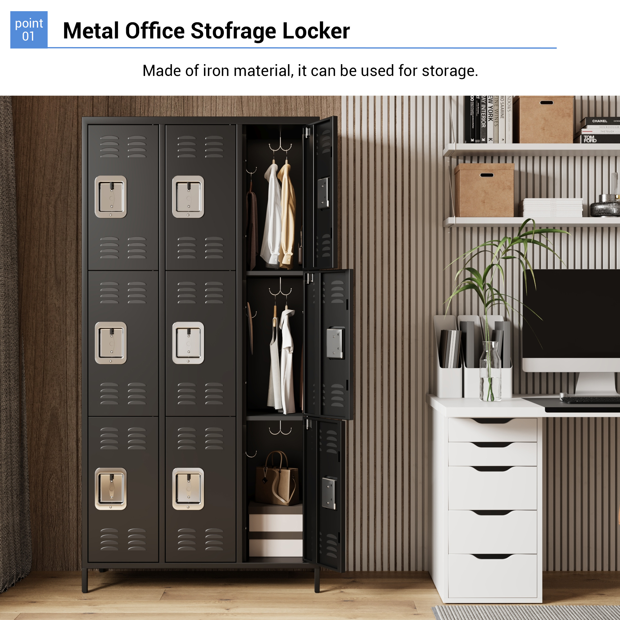 Garvee 9-Door Metal Storage Locker Cabinet with Locks and Hooks