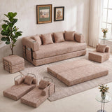 Garvee 79 Inch Corduroy Floor Sofa with 4 Pillows & 2 Cup Holders, Armless Deep Seat Design, Perfect for Living Rooms, Apartments and Small Spaces,Pink - Pink