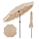 Garvee 9 ft Fringe Patio Umbrella, Outdoor Tassel Market Umbrella with Crank Handle, Push Button Tilt, 8 Fiberglass Ribs & 1.5 in Steel Pole, Beige - Beige