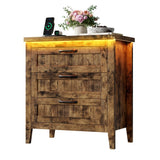 Garvee 3 Drawer Dresser for Bedroom with Charging Station & LED Lights, Wide Dressers & Chests of Drawers, Wooden Storage Organizer for Living Room Closet Entryway, Easy Assembly, Rustic Brown - Rustic Brown