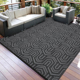 Garvee Extra Large Reversible Outdoor Plastic Mat - Modern Geometric Low Pile Area Rug - Waterproof, Easy Clean, Portable for Patio, Deck, RV, Camping, Balcony, Backyard, Black and Gray, 9x18ft - Black/Gray