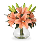 Garvee No-Maintenance Realistic Artificial Tiger Flora Flowers with Glass Vase – Lifelike Silk Faux Lilies, Bendable 13-Inch Stems, Elegant Centerpiece for Home, Wedding, Office, Table Decor – Orange - Orange