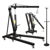 Garvee Heavy Duty 2 Ton Folding Engine Hoist & 3/4 Ton Underhoist Support Stand Combo – Hydraulic Shop Crane Cherry Picker with 4-Position Boom, High Reach Vehicle Lift & Engine Support Bar, Black