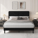 Garvee Full Size Platform Bed Frame with Button Tufted Headboard,Velvet Upholstered Bed Frame with Wooden Slats Support, No Box Spring Needed, Noise-Free, Easy Assembly - Black & White Trim