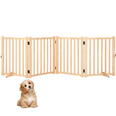 Garvee Wooden Freestanding Dog Gate, Collapsible Pet Gate with Support Feet, Indoor Dog Fence for The House,Doorways, Stairs，Expandable Pet Fence -4 Panel H:24” - Wood-1