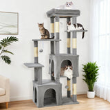 Garvee 61" Multi-Level Cat Tree for Indoor Cats, Heavy-Duty Tower for Large Adult & Maine Coon Cats with Oversized Perch, Dual Condos, Natural Sisal Scratching Posts & Play Toys – Light Gray - Light Gray