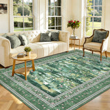 Garvee Floral 5x7 Living Room Bedroom Rugs, Washable Large Non-Slip Accent Dining Room Rug, Soft Low-Pile Indoor Modern Decorative Rugs, Bordered Water Lily Print Rug for Nursery Home Office, Green - Green