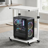 Garvee Adjustable Height Rolling Computer Stand, 2-Tier Mobile CPU Tower & Printer Cart - Wood Top/Metal Frame - Wheels - Under Desk PC Holder, White - White