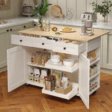 Garvee Rolling Kitchen Island with Drop Leaf Countertop, Charging Station & Ample Storage - 47.2 in Mobile Kitchen Cart On Wheels with Pull-Out Shelves, Drawers, Spice Rack & Organizer Divider