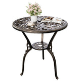 Garvee 24" Round Patio Bistro Table with Umbrella Hole, Cast Aluminum Outdoor Accent Table for Balcony, Garden, Porch & Poolside - Brown