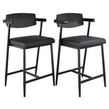 Garvee Set of 2 26" Counter-Height Bar Stools with Arms, Upholstered Wide Seat, Wooden Backrest, Metal Legs with Footrest, Easy Assembly for Kitchen Island/Home Bar, Black, Wooden Backrest - Rustic Black