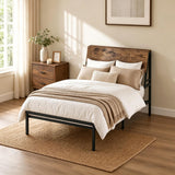 Garvee Modern Metal Platform Bed Frame with Ergonomic Sloped Headboard & Storage Shelf - Sturdy, Noise-Free, Under-Bed Storage, No Box Spring Needed - Bedroom Furniture - Twin Size - Black Tube + Vintage Color Board - Twin
