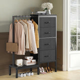 Garvee Heavy Duty 4-Drawer Fabric Dresser Organizer with Hanging Rail & Open Shelf – Metal Frame Wardrobe Storage for Bedroom, Living Room, Entryway – Black – 4 Compartments - Black - 4 Drawers