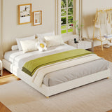 Garvee King Size Cloud Bed Frame,  Low Bed Frame Without Headboard, Corduroy Upholstered Low Platform Bed with Solid Wood Legs, No Box Spring Required, Quiet and Easy Assembly, Beige - Cream