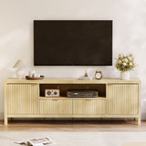 Garvee Mid-Century Modern Fluted TV Stand for 65/75 Inch TVs – Entertainment Console with 2 Cabinet Storage – Spacious Living Room or Bedroom Media Unit – Natural wood color
