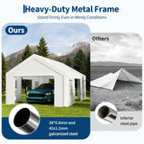 Garvee Heavy-Duty 13x20 ft Portable Carport Garage Shelter, Galvanized Steel Frame, All-Season Tarp Cover, Fully Enclosed w/ 4 Roll-Up Doors & Mesh Windows - Color: White