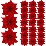 Garvee Velvet Artificial Poinsettia Flowers for Christmas Decor – 24 Pcs Large Red Picks with Stems – For Tree, Wreath, Garland, Table Centerpiece, Wedding & DIY Holiday Decoration, Diameter 16cm