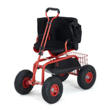 Garvee Rolling Garden Work Seat with Wheels, 360° Swivel Gardening Cart with Extendable Steering Handle, Tool Tray, Storage Basket & 10" Inflatable Tires, 400 lb Capacity Garden Scooter for Yard, Patio & Outdoor Use - Red & Black