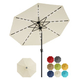 Garvee 9FT Patio Umbrella with Solar Lights 8 Sturdy Ribs Outdoor Table Umbrella with Crank Lift & Push Button Tilt UV Protection WaterproofMarket Umbrella for Pool, Deck, Yard, Garden, Beige - Beige