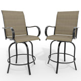 Garvee Set of 2 All-Weather 360° Swivel Patio Bar Stools, Breathable Textilene Outdoor High Chairs for Garden and Deck, Gray - Gray