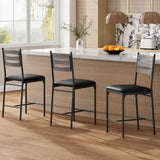 Garvee Bar Stools Set of 2 - Thick Cushioned Faux Leather Stools with Islamic Geometric Backrest, Gold Accent Footrest & Anti-Slip Base for Arabic Kitchen Islands & Majlis (Grey)