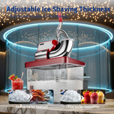 Garvee Commercial Electric Ice Crusher & Shaved Ice Maker - 750LBS/H, 350W, 4 Stainless Steel Blades, 2000RPM, 8.98Gal Basket, Safety On/Off Switch, Double-Blade Snow Cone Machine, ETL Certified - For Home, Restaurant, Bar - US Standard Red