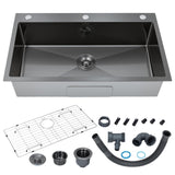 Garvee Drop-In Kitchen basin, 33 x 19 x 9 in Top Mount Stainless Steel Single Bowl, Black Coated Finish, Easy Install + Included Accessories