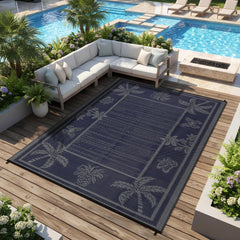 Garvee Outdoor Rug 8x10 Waterproof Reversible Polypropylene Durable Quick-Dry UV-Protected Patio Deck Camping RV - Dark Blue