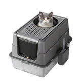 Garvee Extra Large Stainless Steel Cat Litter Box, High Enclosed Sides, Leak-Proof Turn Over Lid, Easy to Clean Large Enclosed Odor Control Litter Box for Cats & Rabbits, 8'' Deep Dark Gray - Dark Gray