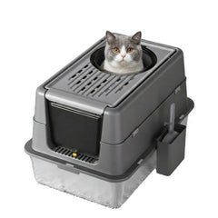 Garvee Extra Large Stainless Steel Cat Litter Box, High Enclosed Sides, Leak-Proof Turn Over Lid, Easy to Clean Large Enclosed Odor Control Litter Box for Cats & Rabbits, 8'' Deep Dark Gray - Dark Gray