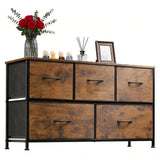Garvee Spacious 5-Drawer Fabric Dresser Chest for Bedroom, Closet or Living Room – Sturdy Metal Frame, Removable Drawers, Modern Black & Walnut Finish – Classic Color - Pause - Retro Color