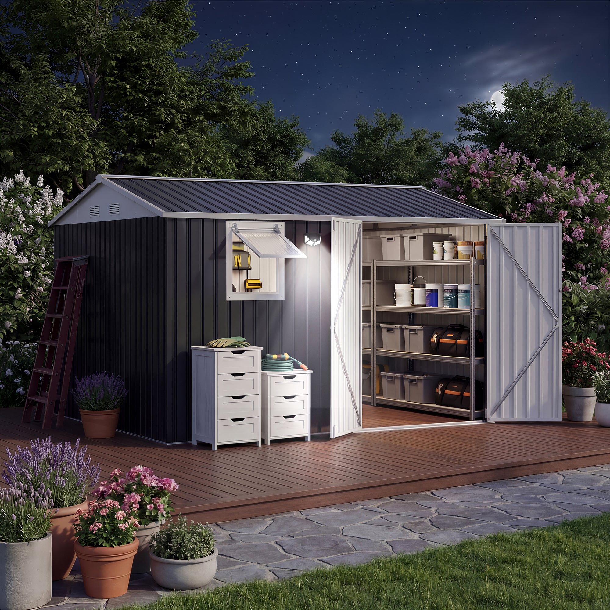 Garvee 10x8FT Metal Outdoor Storage Shed with Lockable Double