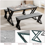Garvee Dining Table Set for 4 with 2 Benches, Space-Saving Kitchen Table Set for Dining Room, Apartment or Small Space, Sturdy Metal Frame and Wood Top, Grey - Black