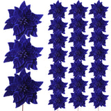 Garvee Velvet Artificial Poinsettia Flowers for Christmas Decor – 24 Pcs Large Royal Blue Picks with Stems – Ideal for Tree, Wreath, Garland, Table Centerpiece, DIY Holiday & Wedding Decorations, Diameter 16cm