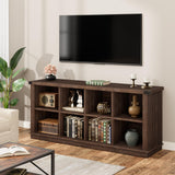 Garvee 8 Cube Book Shelf, Rustic Farmhouse Wood Horizontal Bookshelf, Long Freestanding Bookcase Cabinet, 2-Tier Storage Organizer for Living Room, Entryway, Office, Reddish Brown - Reddish Brown