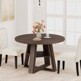 Garvee Space-Saving 43.3" Round Dining Table Set – 2 Upholstered High Back Chairs – Wooden Pedestal Base – Storage Shelf – Brown Red Table + Beige Chairs – Brown Red Table + 2 Beige Chairs - Reddish Brown+Beige
