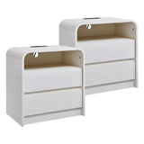 Garvee 25-Inch Curved Nightstand with Power Outlets, Arc-Shaped Bedside Table End Table with Charging Station, for Bedroom Living Room - White