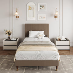 Garvee Twin Size Bed Frame with Upholstered Headboard and Strong Wooden Slats Support, Soft Corduroy Fabric Platform Bed, No Boxing Spring Needed, Easy Assembly, Brown - Brown