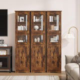 Garvee Double Row Freestanding Entryway Storage Cabinet with Tempered Glass Doors – 67" Tall, 5 Adjustable MDF Shelves, Turn-style Drawer, Anti-Tip & Moisture-Resistant, Multi-Purpose Organizer for Bathroom, Kitchen, Living Room – Vintage Color